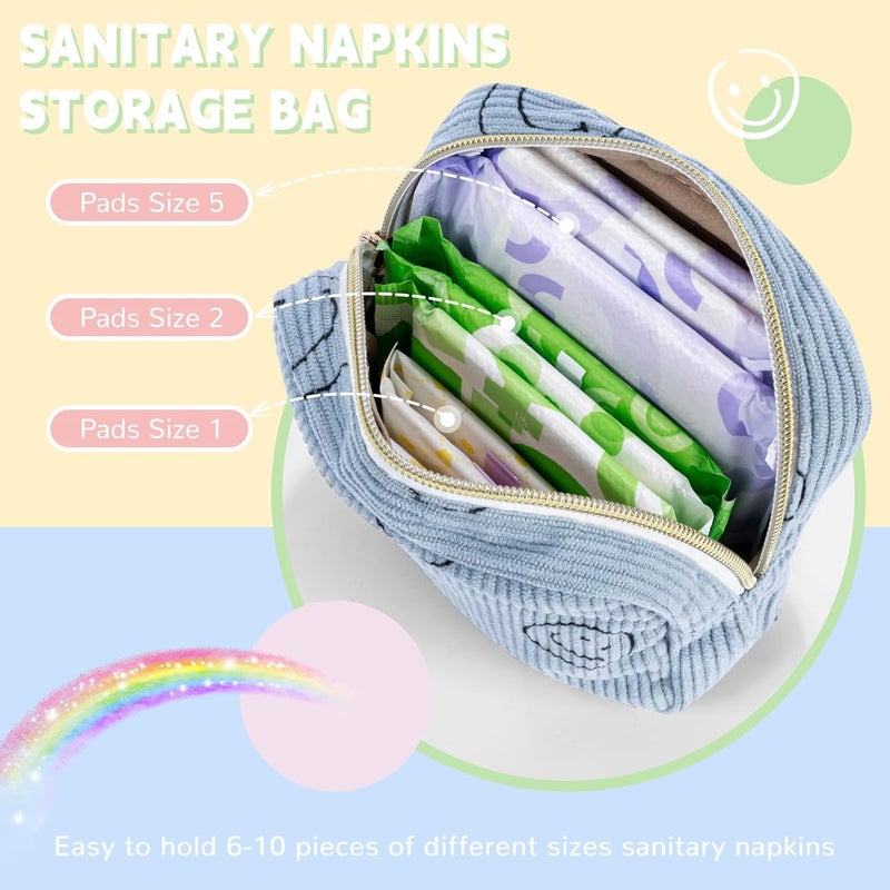 SIDESUGAR Period Bag for Teen Girls - Shark Week Pouch - Corduroy Portable Sanitary Pad Bags - Holds 6-10 Pads - Pink - Image 3